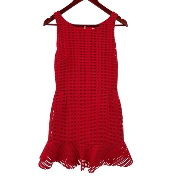 SANDRO Women's Red Laser Cut Flounce Hem Sleeveless Fit & Flare Dress Size 1 SM - Picture 2 of 6